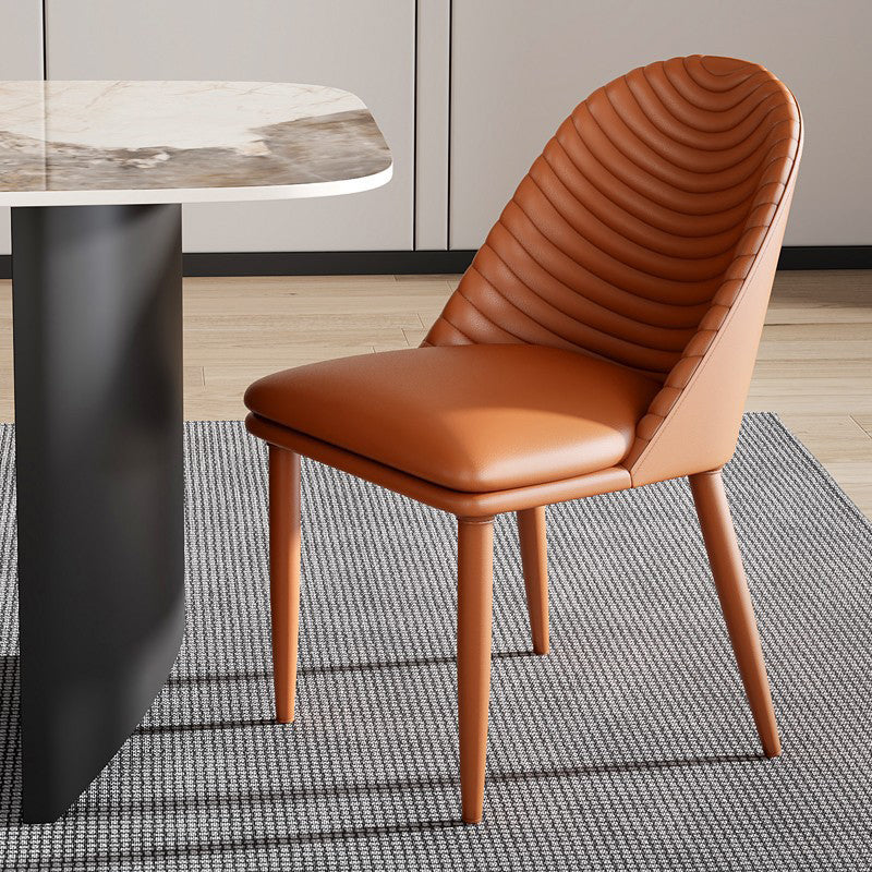 Contemporary Faux Leather Chair Armless Side Chairs with Metal Legs for Kitchen