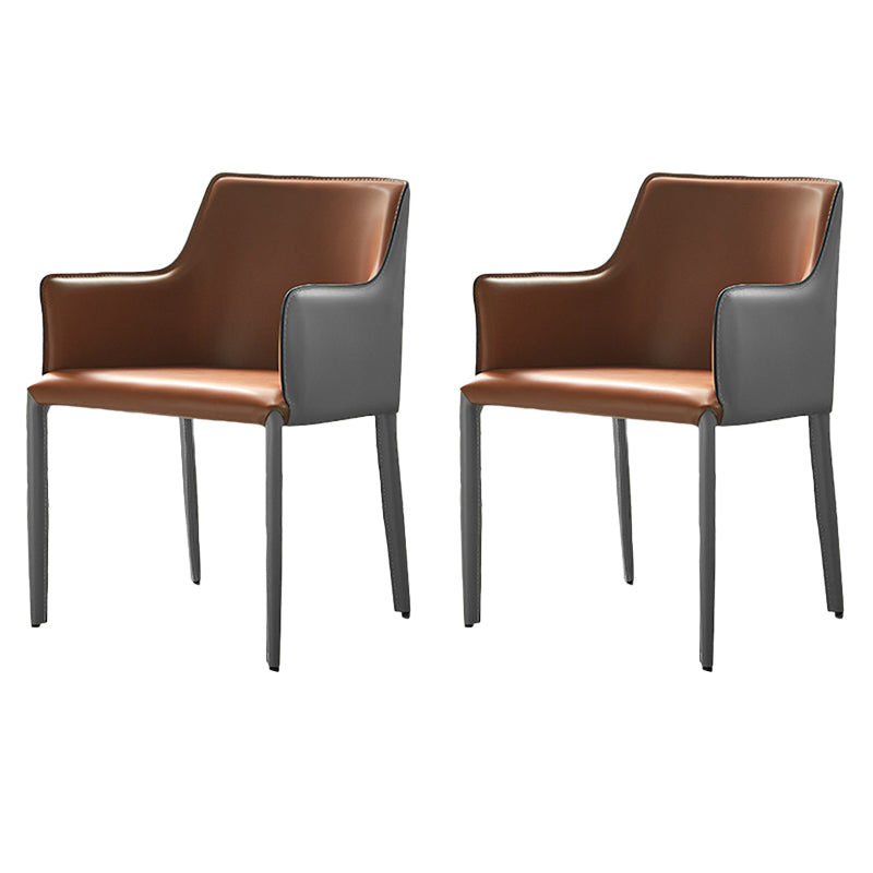 Contemporary Parsons Upholstered Chair Faux Leather Dining Chair for Home Grey Orange 2 Piece Set Clearhalo 'Dining Chairs' 'Dining Tables & Seating' 'dining_chair' 'furn' 'furn_dining_chair' 'Furniture' 'Kitchen & Dining Furniture' 6278382