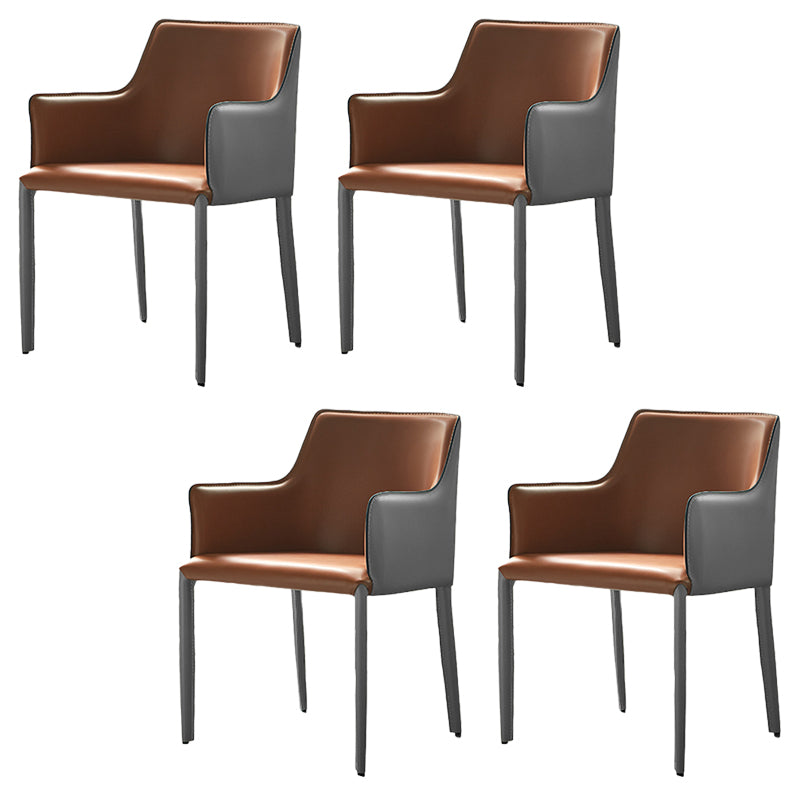 Contemporary Parsons Upholstered Chair Faux Leather Dining Chair for Home Grey Orange 4 Piece Set Clearhalo 'Dining Chairs' 'Dining Tables & Seating' 'dining_chair' 'furn' 'furn_dining_chair' 'Furniture' 'Kitchen & Dining Furniture' 6278387