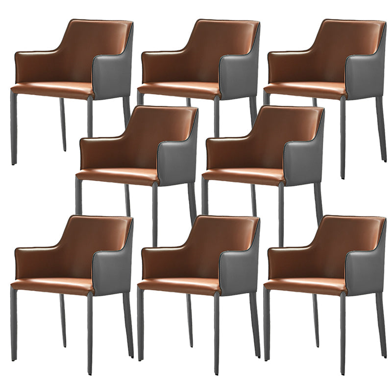 Contemporary Parsons Upholstered Chair Faux Leather Dining Chair for Home Grey Orange 8 Piece Set Clearhalo 'Dining Chairs' 'Dining Tables & Seating' 'dining_chair' 'furn' 'furn_dining_chair' 'Furniture' 'Kitchen & Dining Furniture' 6278395