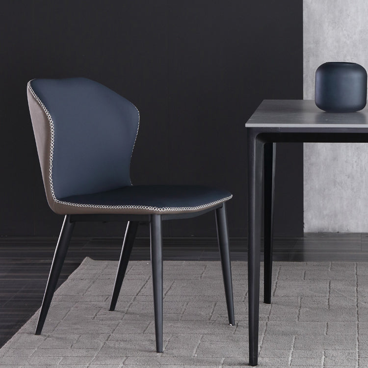 Industrial Upholstered Faux Leather Chair Wingback Side Chair with Metal Legs Blue 1 Piece Clearhalo 'Dining Chairs' 'Dining Tables & Seating' 'dining_chair' 'furn' 'furn_dining_chair' 'Furniture' 'Kitchen & Dining Furniture' 6278474