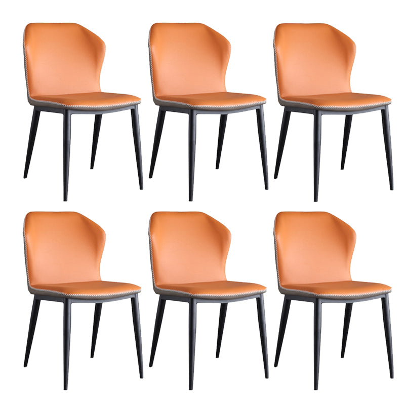 Industrial Upholstered Faux Leather Chair Wingback Side Chair with Metal Legs Orange 6 Piece Set Clearhalo 'Dining Chairs' 'Dining Tables & Seating' 'dining_chair' 'furn' 'furn_dining_chair' 'Furniture' 'Kitchen & Dining Furniture' 6278475