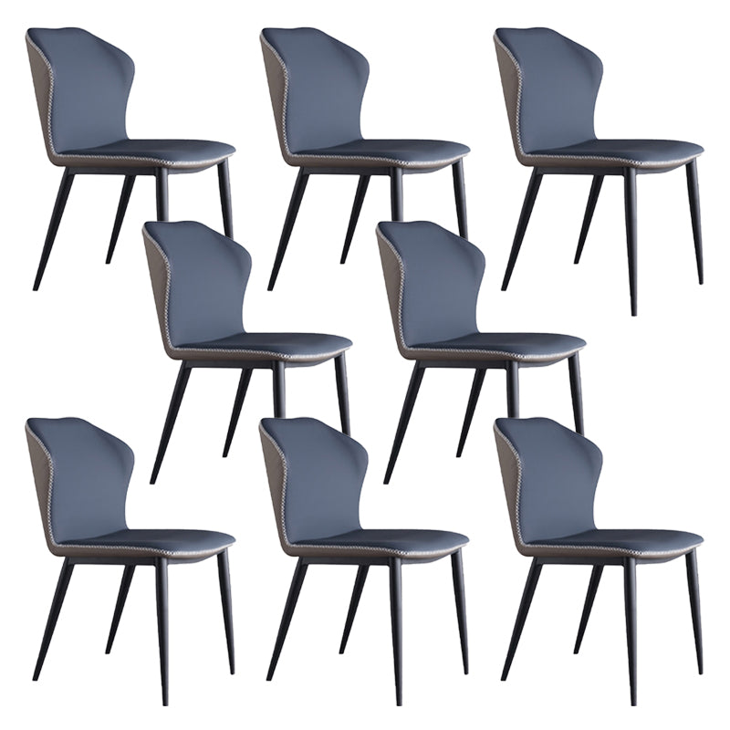 Industrial Upholstered Faux Leather Chair Wingback Side Chair with Metal Legs Blue 8 Piece Set Clearhalo 'Dining Chairs' 'Dining Tables & Seating' 'dining_chair' 'furn' 'furn_dining_chair' 'Furniture' 'Kitchen & Dining Furniture' 6278486