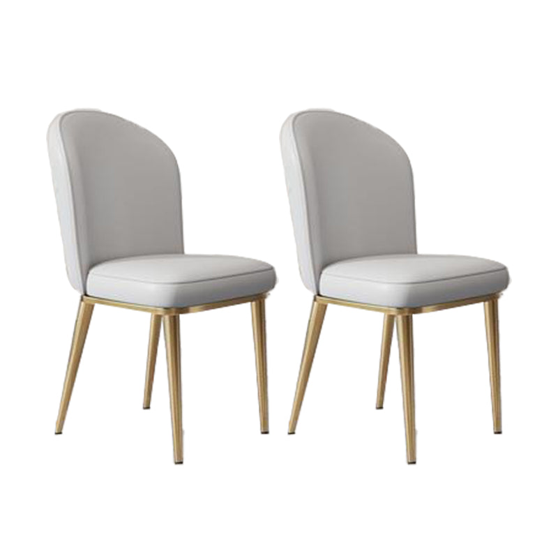 Kitchen Dining Chairs Faux Leather Side Chairs with Gold Metal Legs Light Grey 2 Piece Set Clearhalo 'Dining Chairs' 'Dining Tables & Seating' 'dining_chair' 'furn' 'furn_dining_chair' 'Furniture' 'Kitchen & Dining Furniture' 6278746