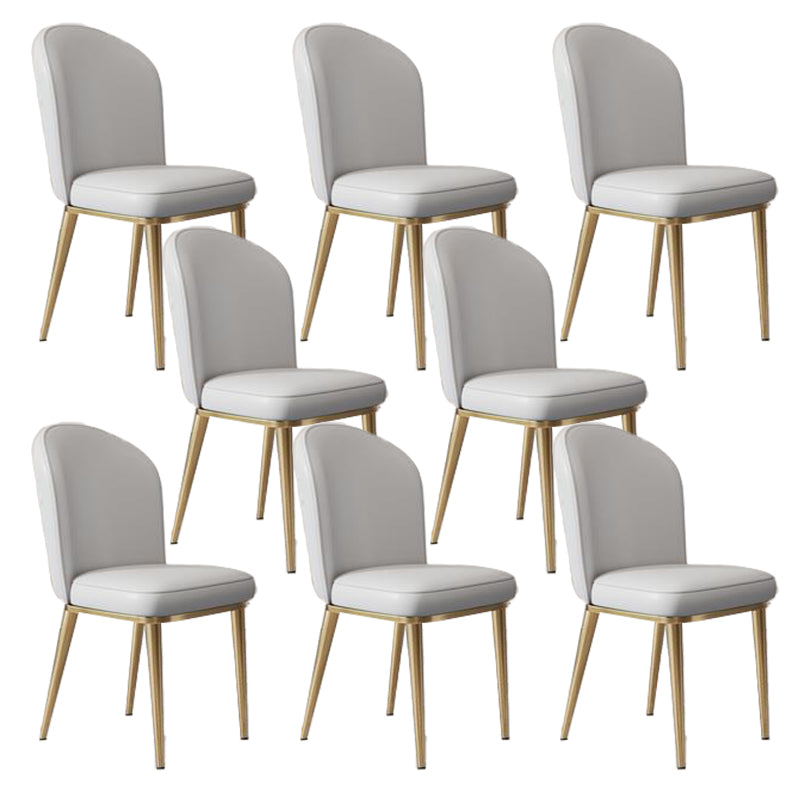 Kitchen Dining Chairs Faux Leather Side Chairs with Gold Metal Legs Light Grey 8 Piece Set Clearhalo 'Dining Chairs' 'Dining Tables & Seating' 'dining_chair' 'furn' 'furn_dining_chair' 'Furniture' 'Kitchen & Dining Furniture' 6278749