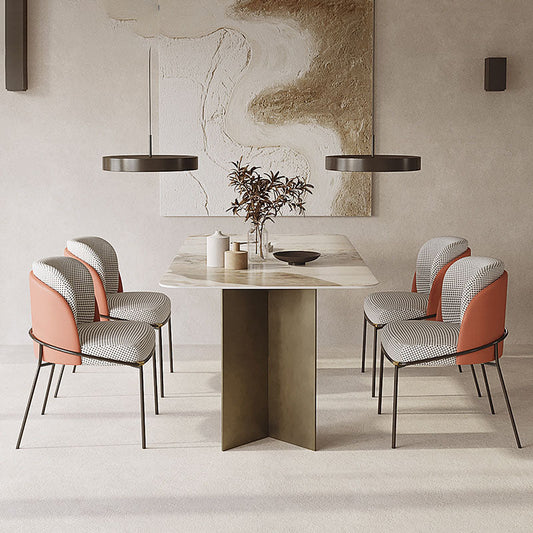 Sintered Stone Dining Table Set 1/5/7 Pcs Rectangle Dining Table and Linen Dining Chairs