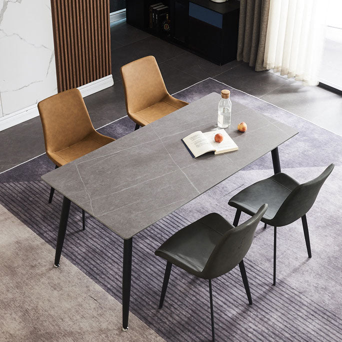 Modern 1/2/4/5/7 Pieces Dining Set Rectangle Stone Dining Table for Kitchen 5 Pieces: Table, 2 Orange+2 Grey Chairs Clearhalo 'Dining Room Sets' 'Dining Tables & Seating' 'dining_room_set' 'furn' 'furn_dining_room_set' 'Furniture' 'Kitchen & Dining Furniture' 6278876