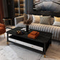 2 - Drawer and 1 - Shelf Coffee Table Rectangular Slate 4 Legs Cocktail Table Black Gold Clearhalo 'Coffee & Accent Tables' 'Coffee Tables' 'coffee_tables' 'furn' 'furn_coffee_tables' 'Furniture' 'Living Room Furniture' 6279032
