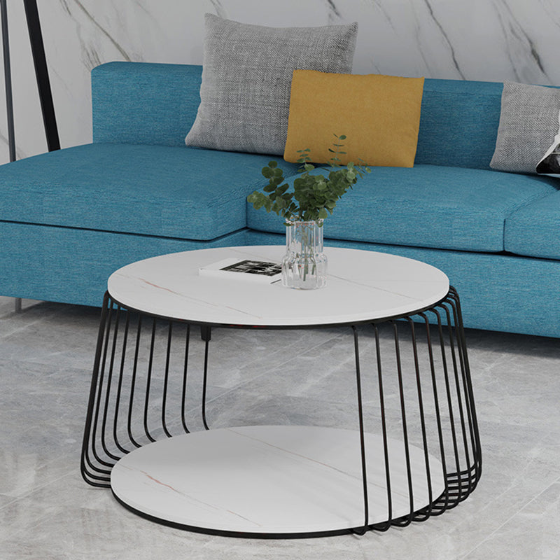 Glam Slate Geometric Coffee Table 17.7" H 1 Single Cocktail Table with Storage White Gold Clearhalo 'Coffee & Accent Tables' 'Coffee Tables' 'coffee_tables' 'furn' 'furn_coffee_tables' 'Furniture' 'Living Room Furniture' 6279039