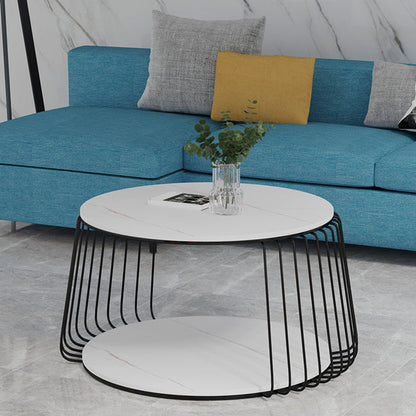 Glam Slate Geometric Coffee Table 17.7" H 1 Single Cocktail Table with Storage White Gold Clearhalo 'Coffee & Accent Tables' 'Coffee Tables' 'coffee_tables' 'furn' 'furn_coffee_tables' 'Furniture' 'Living Room Furniture' 6279039