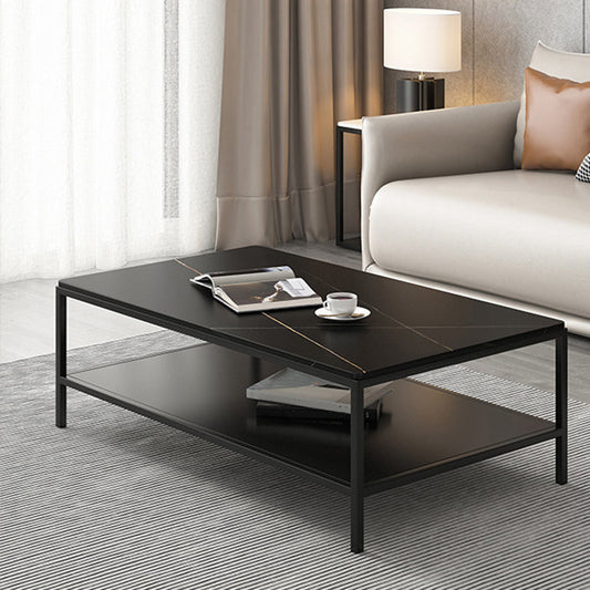 Rectangular Slate 4 Legs Coffee Cocktail Table with Storage Shelf