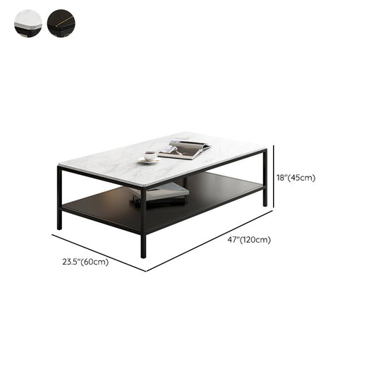 Rectangular Slate 4 Legs Coffee Cocktail Table with Storage Shelf