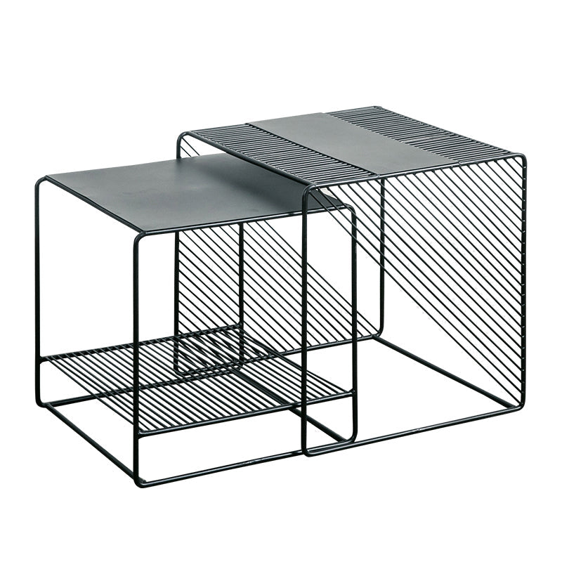 Mesa de centro cuadrada con 2 nidos y estante, juego de mesa de centro con estructura de hierro de mediados de siglo
