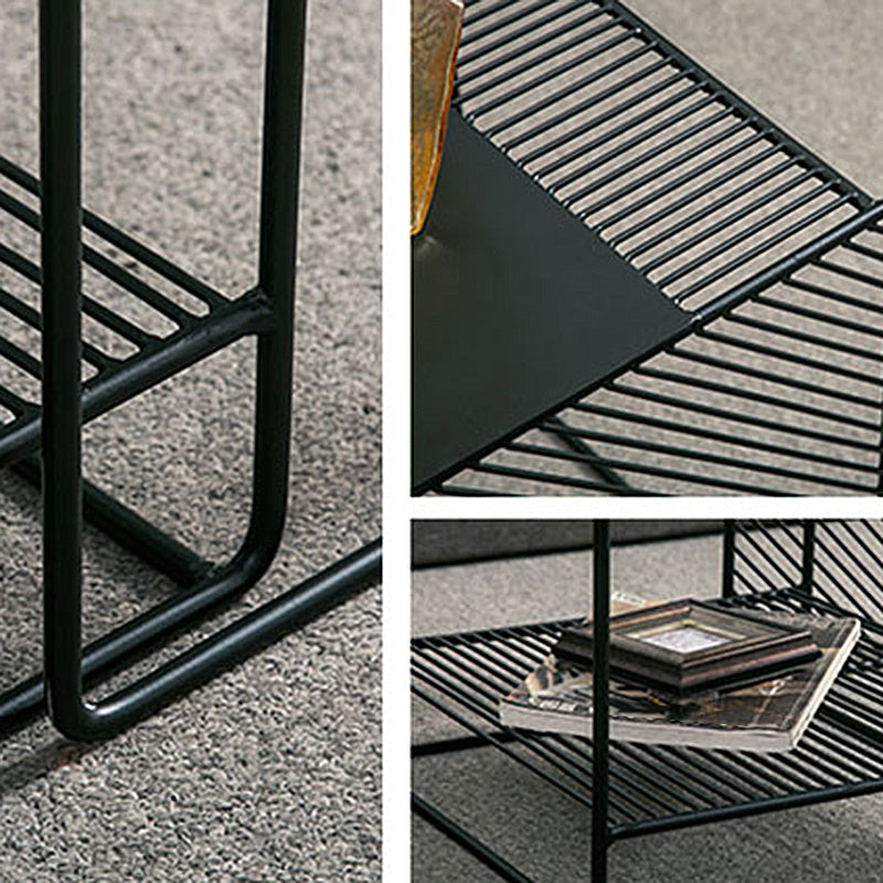 Mesa de centro cuadrada con 2 nidos y estante, juego de mesa de centro con estructura de hierro de mediados de siglo