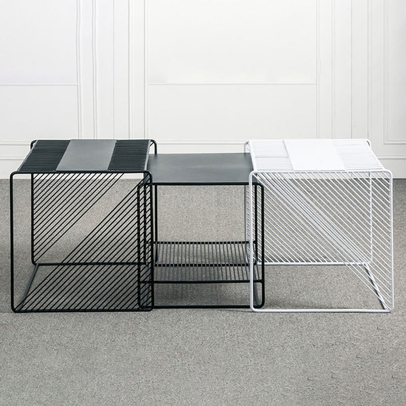 Mesa de centro cuadrada con 2 nidos y estante, juego de mesa de centro con estructura de hierro de mediados de siglo