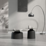 Mid-Century Modern Iron Coffee Table Set Round Pedestal Cocktail Table