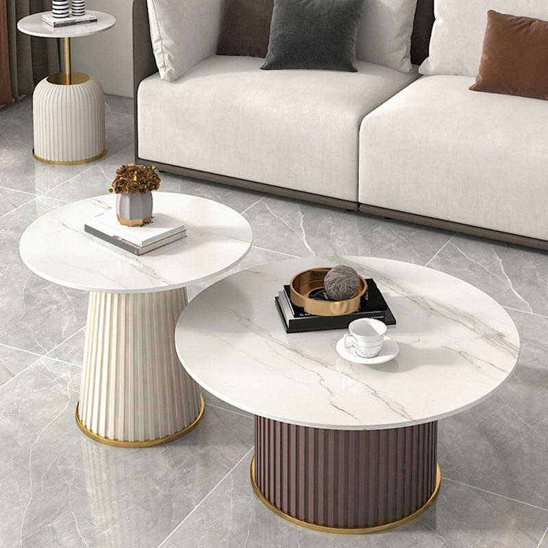 Pedestal 2 Piece Bunching Coffee Tables Glam Slate Top Cocktail Table Set