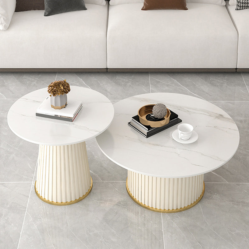 Pedestal 2 Piece Bunching Coffee Tables Glam Slate Top Cocktail Table Set