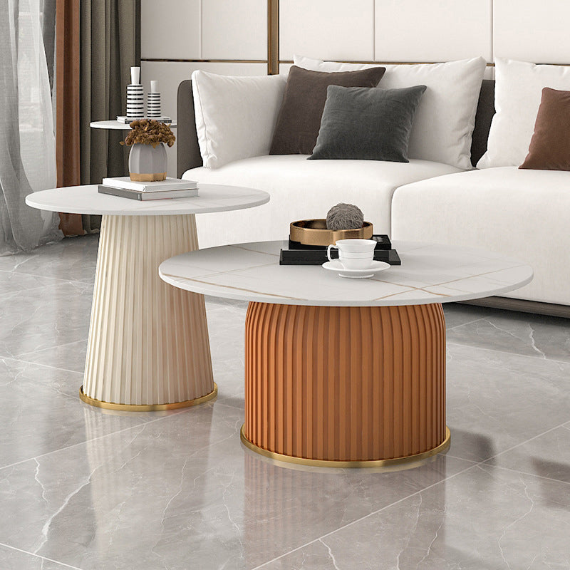 Pedestal 2 Piece Bunching Coffee Tables Glam Slate Top Cocktail Table Set