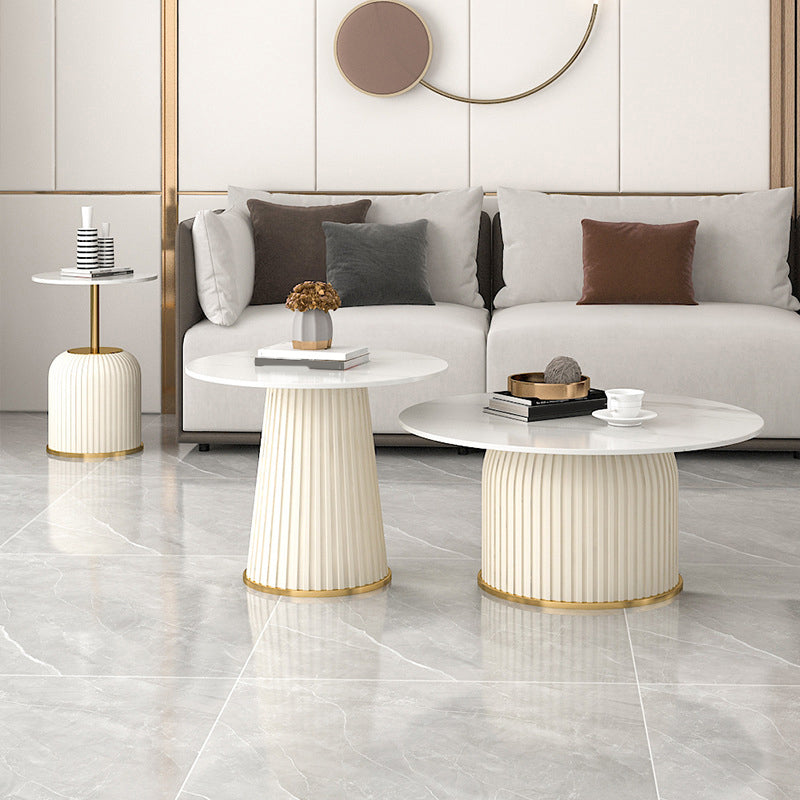 Pedestal 2 Piece Bunching Coffee Tables Glam Slate Top Cocktail Table Set