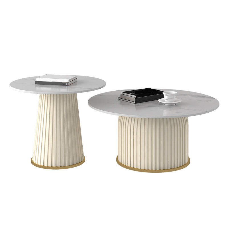 Pedestal 2 Piece Bunching Coffee Tables Glam Slate Top Cocktail Table Set