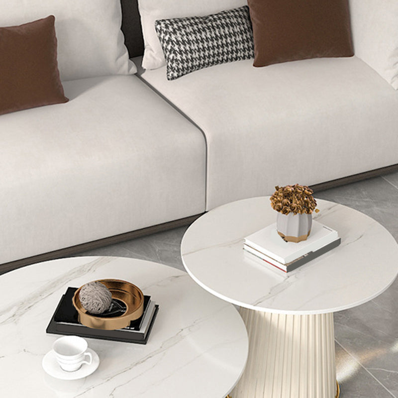 Pedestal 2 Piece Bunching Coffee Tables Glam Slate Top Cocktail Table Set