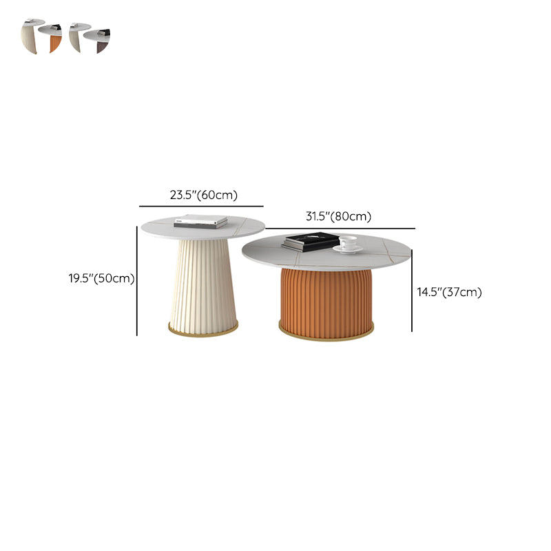 Pedestal 2 Piece Bunching Coffee Tables Glam Slate Top Cocktail Table Set