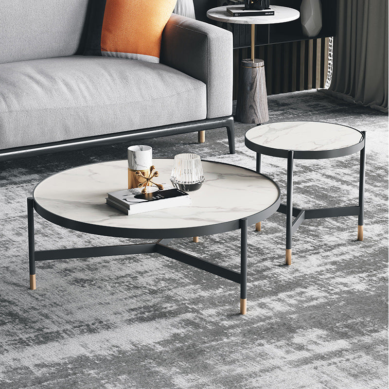 3 Legs 2 Piece Bunching Coffee Tables Minimalist Round Stone Cocktail Table 31.5"L x 31.5"W x 16"H + 20"L x 20"W x 20"H White Clearhalo 'Coffee & Accent Tables' 'Coffee Tables' 'coffee_tables' 'furn' 'furn_coffee_tables' 'Furniture' 'Living Room Furniture' 6279180