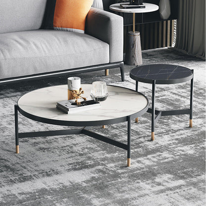 3 Legs 2 Piece Bunching Coffee Tables Minimalist Round Stone Cocktail Table 31.5"L x 31.5"W x 16"H + 20"L x 20"W x 20"H White Black Clearhalo 'Coffee & Accent Tables' 'Coffee Tables' 'coffee_tables' 'furn' 'furn_coffee_tables' 'Furniture' 'Living Room Furniture' 6279183