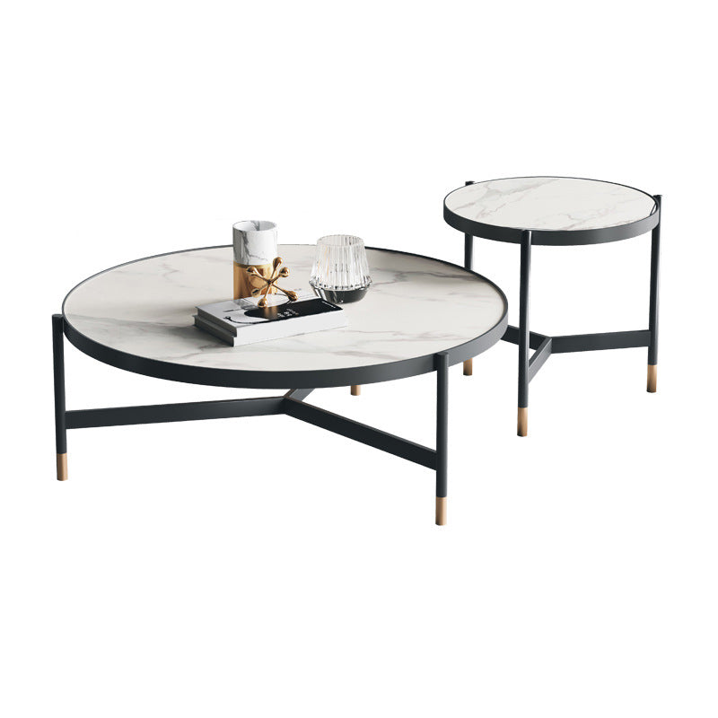 3 Legs 2 Piece Bunching Coffee Tables Minimalist Round Stone Cocktail Table Clearhalo 'Coffee & Accent Tables' 'Coffee Tables' 'coffee_tables' 'furn' 'furn_coffee_tables' 'Furniture' 'Living Room Furniture' 6279189
