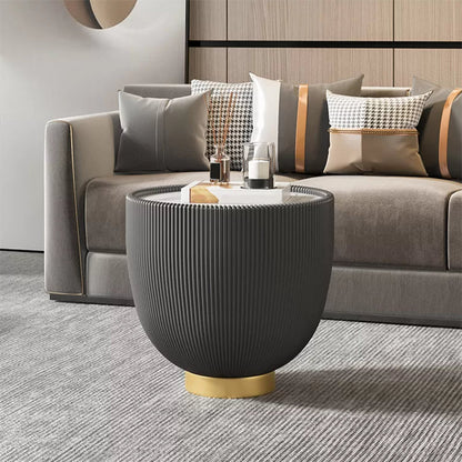 Luxurious Slate Round Pedestal Coffee Cocktail Table in White and Gray 20"L x 20"W x 18.5"H Clearhalo 'Coffee & Accent Tables' 'Coffee Tables' 'coffee_tables' 'furn' 'furn_coffee_tables' 'Furniture' 'Living Room Furniture' 6279214