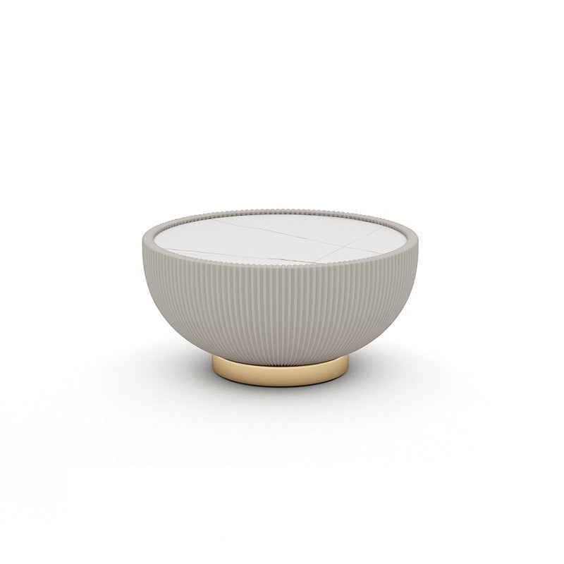 Luxurious Slate Round Pedestal Coffee Cocktail Table in White and Gray 31.5"L x 31.5"W x 14"H Clearhalo 'Coffee & Accent Tables' 'Coffee Tables' 'coffee_tables' 'furn' 'furn_coffee_tables' 'Furniture' 'Living Room Furniture' 6279216