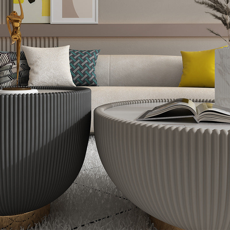 Luxurious Slate Round Pedestal Coffee Cocktail Table in White and Gray Clearhalo 'Coffee & Accent Tables' 'Coffee Tables' 'coffee_tables' 'furn' 'furn_coffee_tables' 'Furniture' 'Living Room Furniture' 6279217