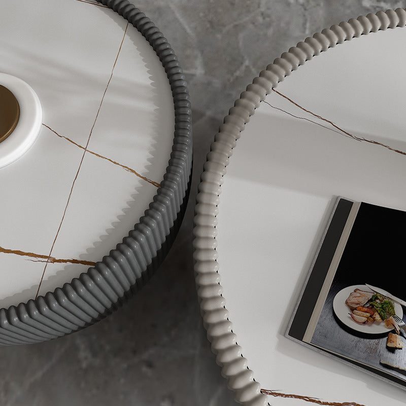 Luxurious Slate Round Pedestal Coffee Cocktail Table in White and Gray Clearhalo 'Coffee & Accent Tables' 'Coffee Tables' 'coffee_tables' 'furn' 'furn_coffee_tables' 'Furniture' 'Living Room Furniture' 6279218