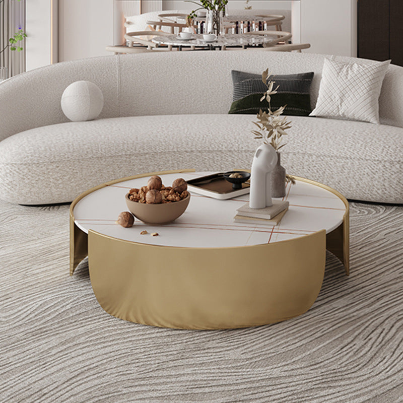 Dia 35.4" Round Cocktail Table Glam Slate Top 1 Single Coffee Table Clearhalo 'Coffee & Accent Tables' 'Coffee Tables' 'coffee_tables' 'furn' 'furn_coffee_tables' 'Furniture' 'Living Room Furniture' 6279224