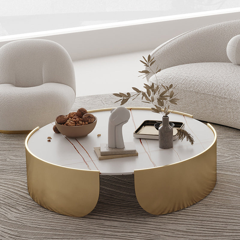 Dia 35.4" Round Cocktail Table Glam Slate Top 1 Single Coffee Table Clearhalo 'Coffee & Accent Tables' 'Coffee Tables' 'coffee_tables' 'furn' 'furn_coffee_tables' 'Furniture' 'Living Room Furniture' 6279228