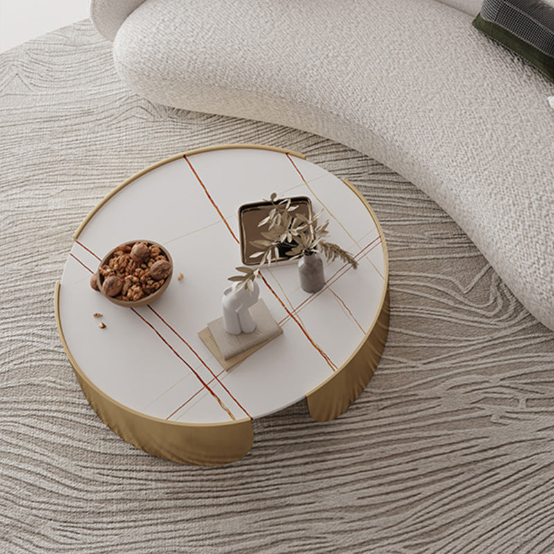 Dia 35.4" Round Cocktail Table Glam Slate Top 1 Single Coffee Table Clearhalo 'Coffee & Accent Tables' 'Coffee Tables' 'coffee_tables' 'furn' 'furn_coffee_tables' 'Furniture' 'Living Room Furniture' 6279238