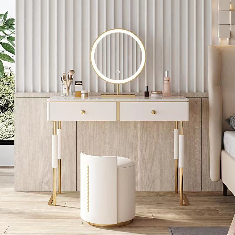 Glam Make-up Vanity with 2 Storage Drawers White Wood Vanity Set, 15.74" Wide