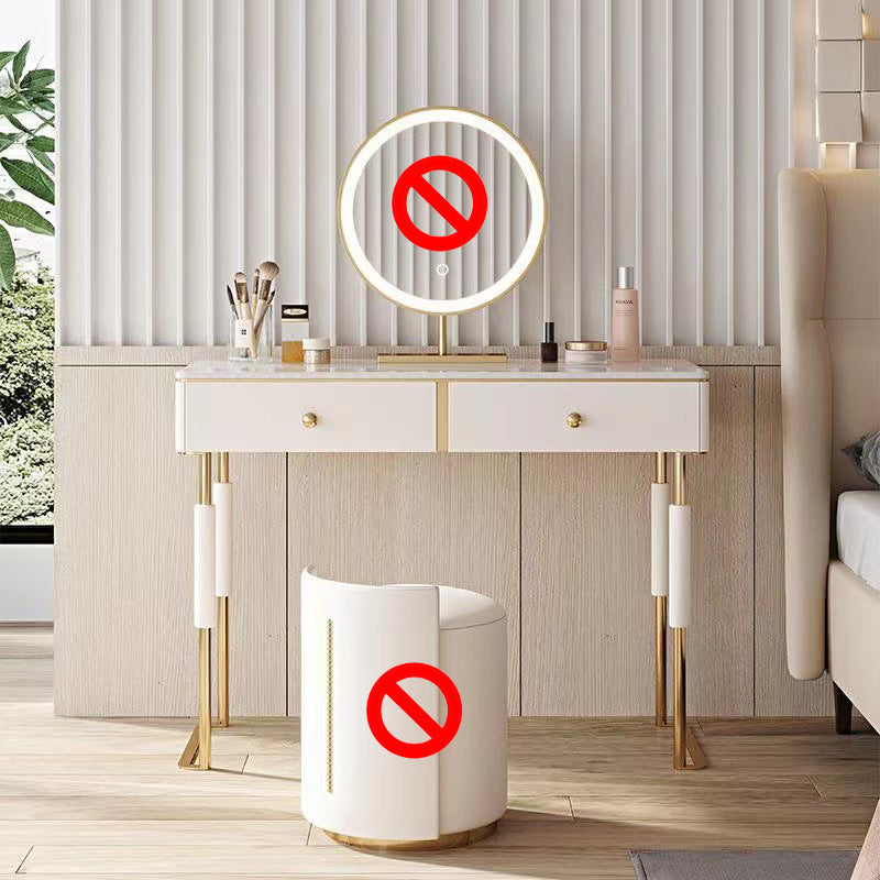 Glam Make-up Vanity with 2 Storage Drawers White Wood Vanity Set, 15.74" Wide