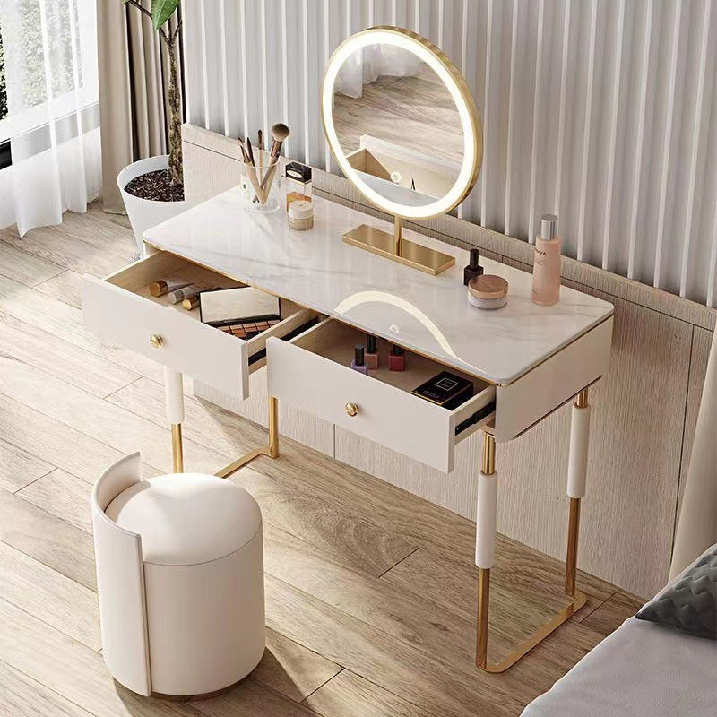 Glam Make-up Vanity with 2 Storage Drawers White Wood Vanity Set, 15.74" Wide
