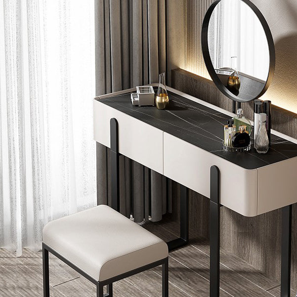 Modern Make-up Vanity with 2 Storage Drawers White Wood Vanity Set, 17.71" Wide