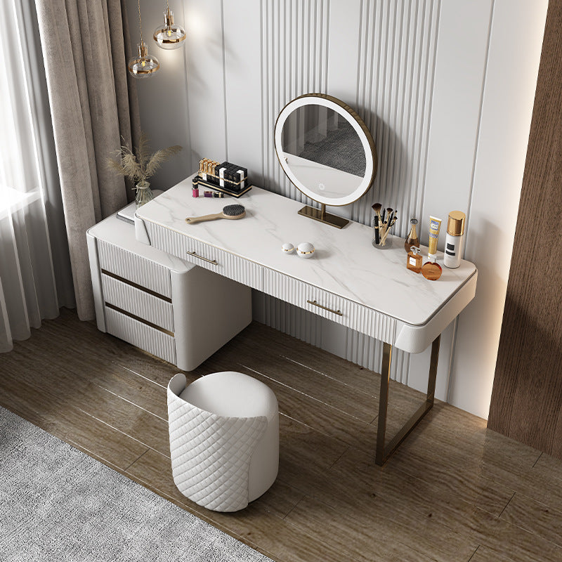 17,71 "Vanity di trucco moderno ampio con 5 cassetti di stoccaggio set di vanità in legno bianco brillante