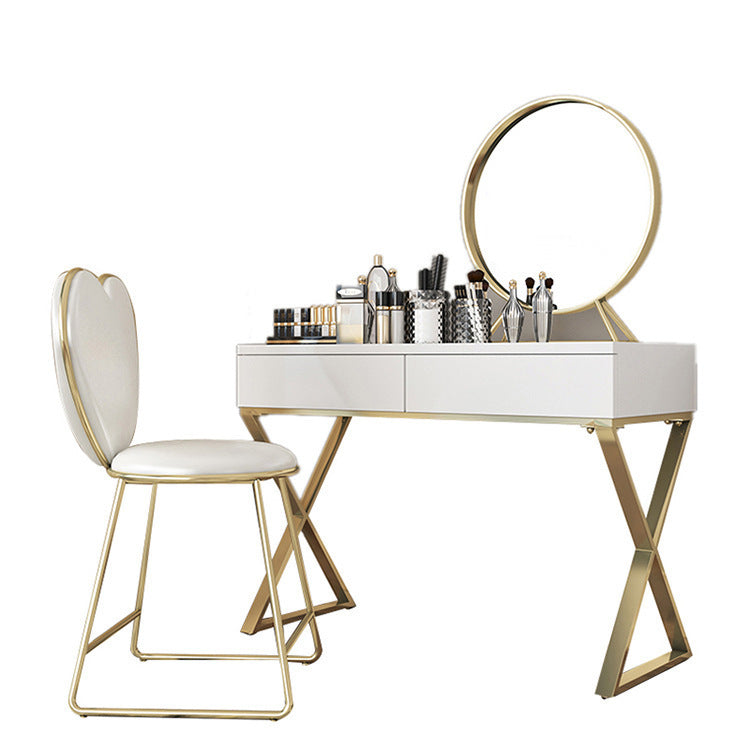 Tocador de maquillaje blanco brillante 15.74 "Juego de tocador de madera ancho con cajones de almacenamiento