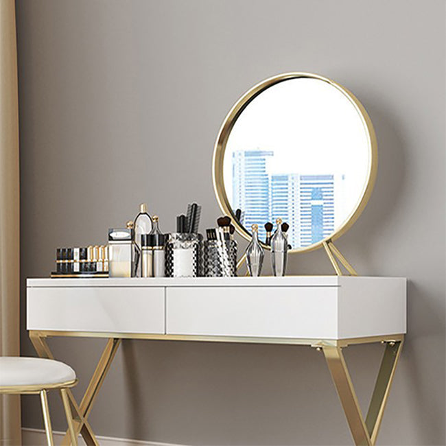 Tocador de maquillaje blanco brillante 15.74 "Juego de tocador de madera ancho con cajones de almacenamiento