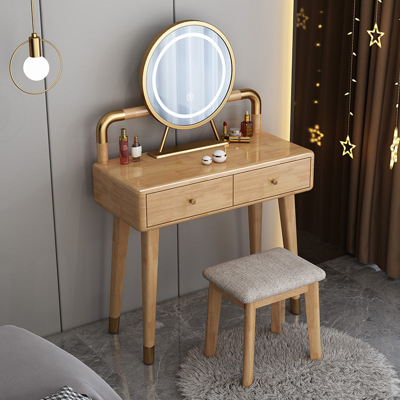 Scandinavian Rubber Wood Vanity Table with Drawers Dressing Table