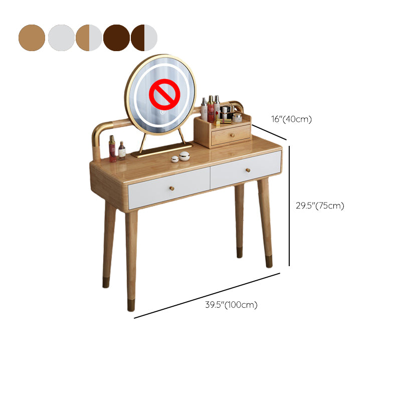 Table de vanité en bois en caoutchouc scandinave avec tiroirs