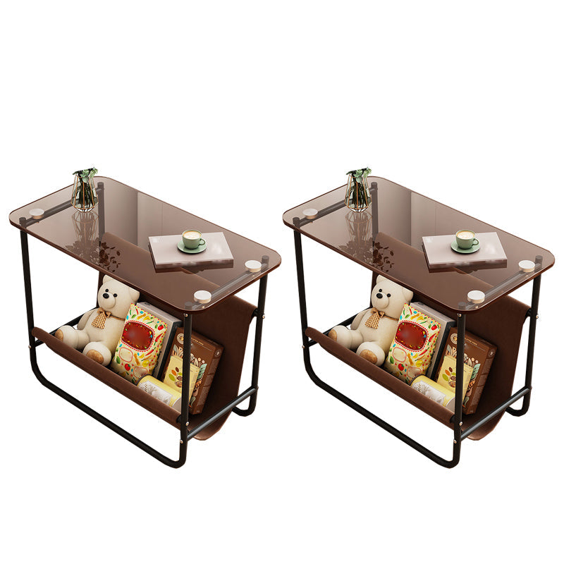 Mesa de acero de acero de acero contemporánea de vidrio marrón