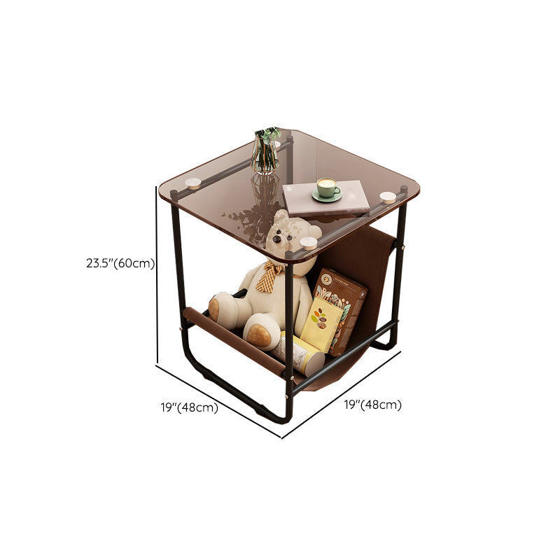 Mesa de acero de acero de acero contemporánea de vidrio marrón