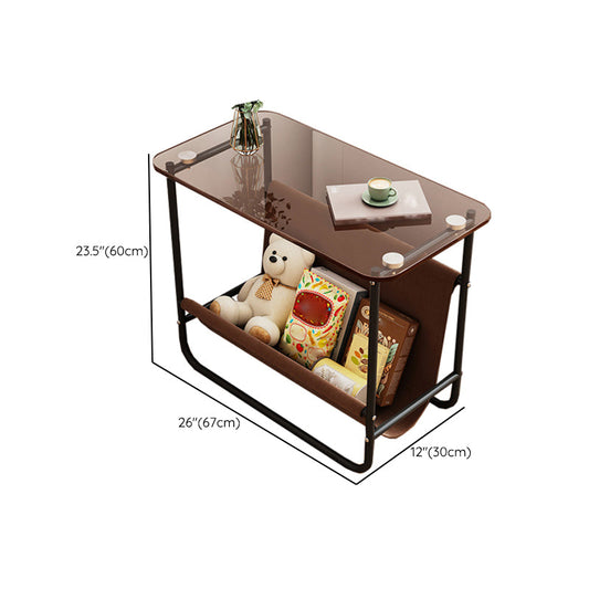 Mesa de acero de acero de acero contemporánea de vidrio marrón