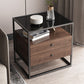21.25" Tall Rectangular Glass Top Side Table Iron Frame 2-Drawer End Table
